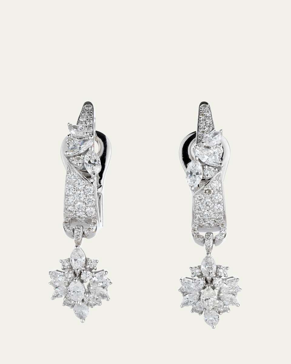 18K White Gold Round Diamond and Marquise Diamond Earrings